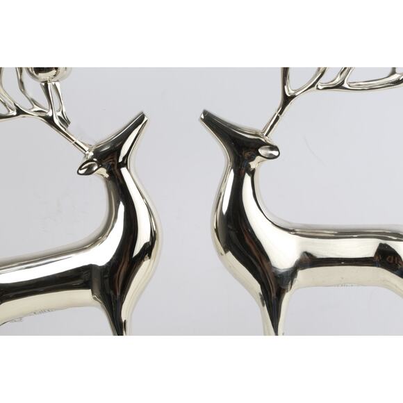 Set of 2 Pottery Barn Silver Reindeer 20” Candle Holder Christmas Décor Holiday - Picture 4 of 16